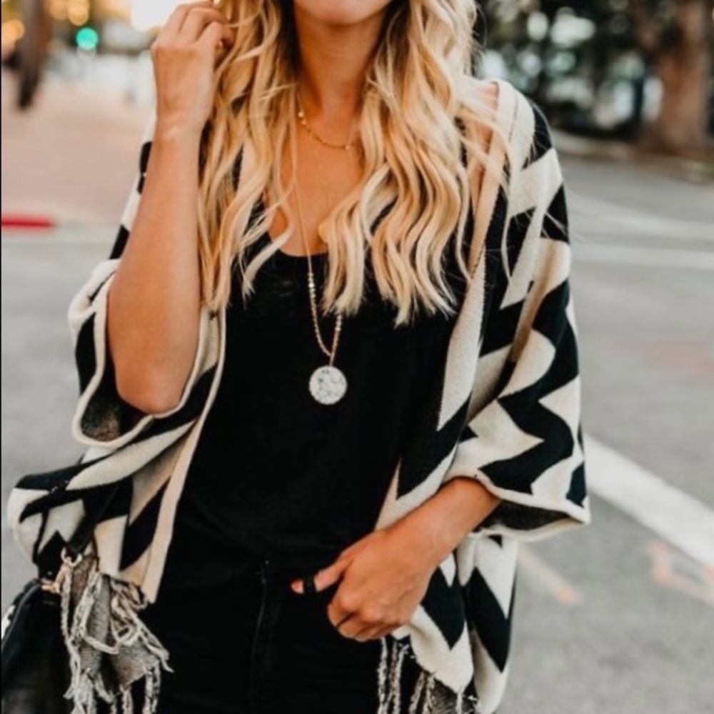 Fringe Chevron Knit Cardigan